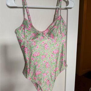 Kulani Kinis Floral One Piece Swimsuit - Pink and Green